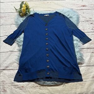Surface To Air Blue Mixed Media Quarter Sleeve Cardigan sz S